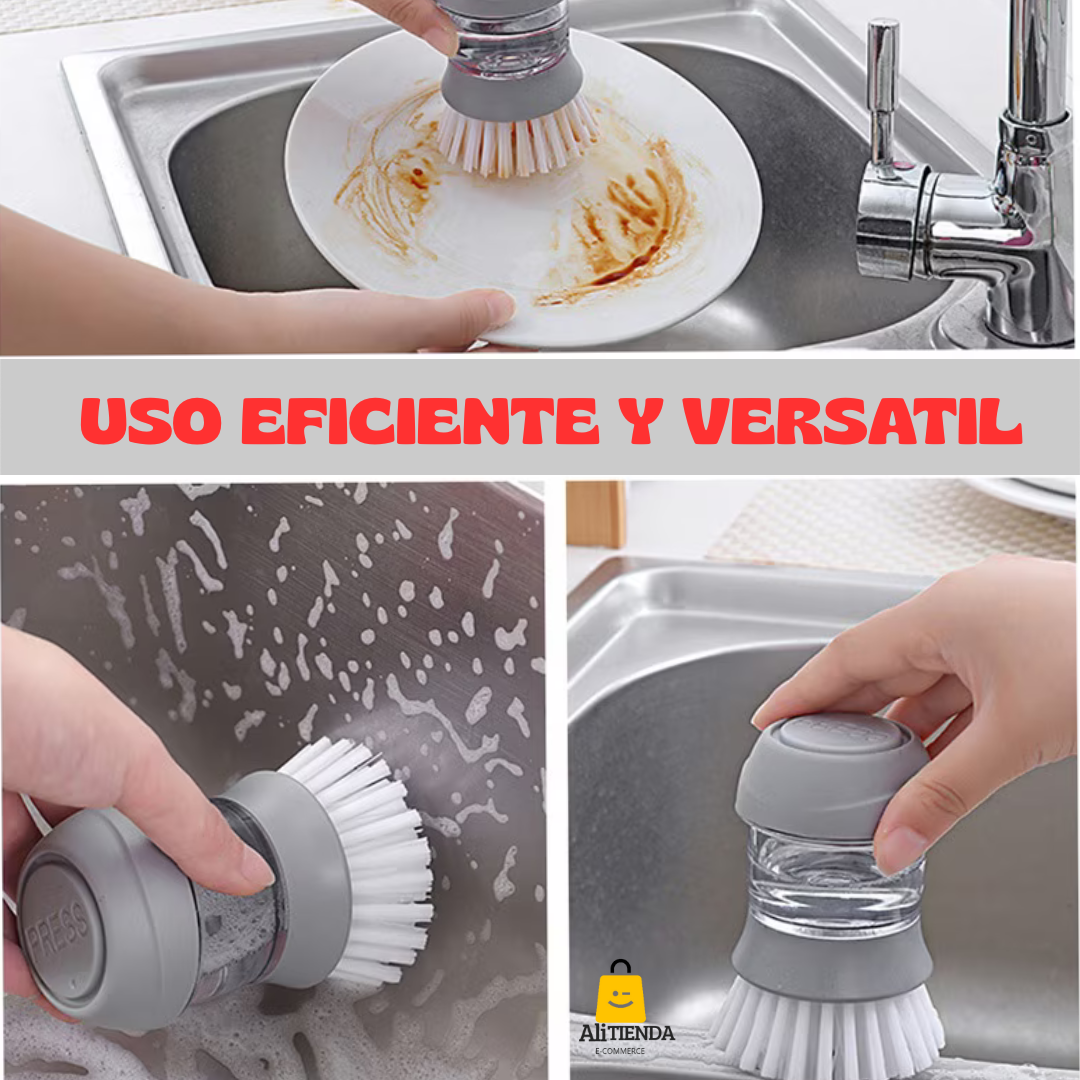 CEPILLO PARA PLATOS CON DISPESADOR DE JABON CleanX®️