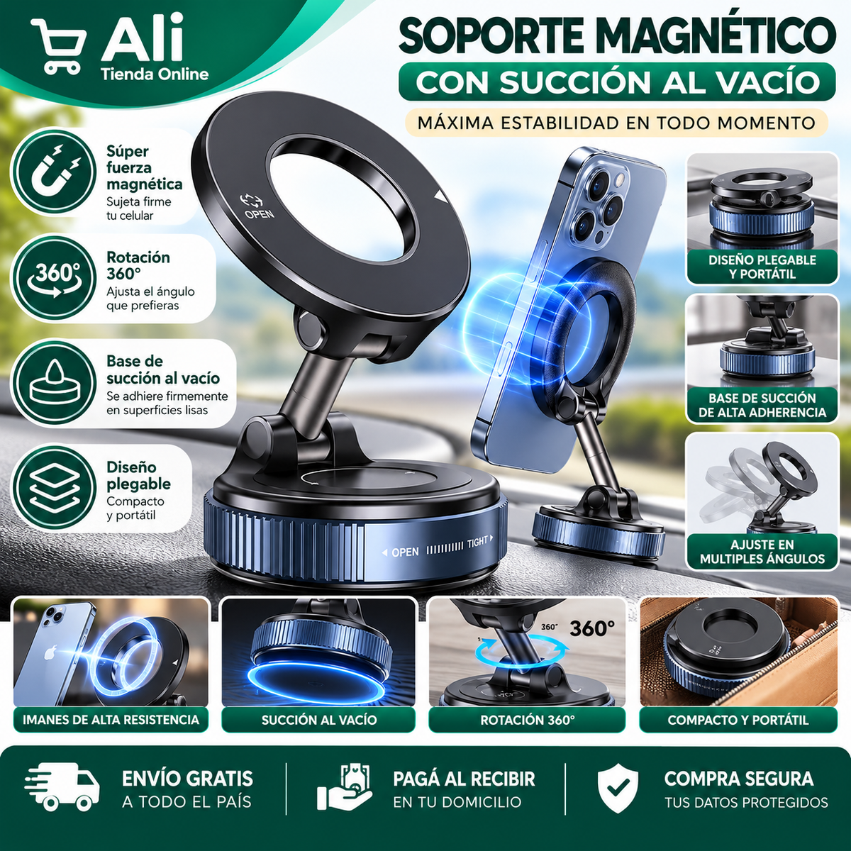Soporte magnético para celular 360º Premium®️