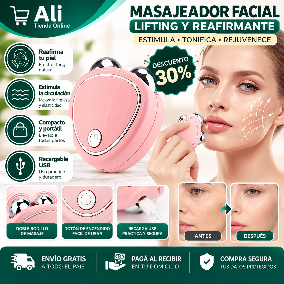 Rodillo de Masaje Facial 3D®️
