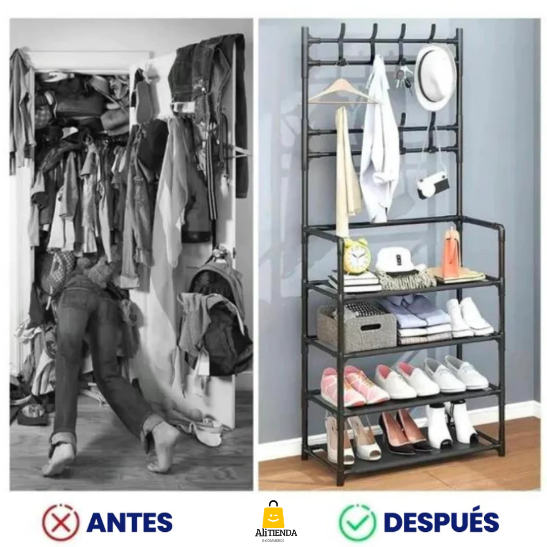 ORGANIZADOR DE ZAPATOS 5 NIVELES Y PERCHERO®️