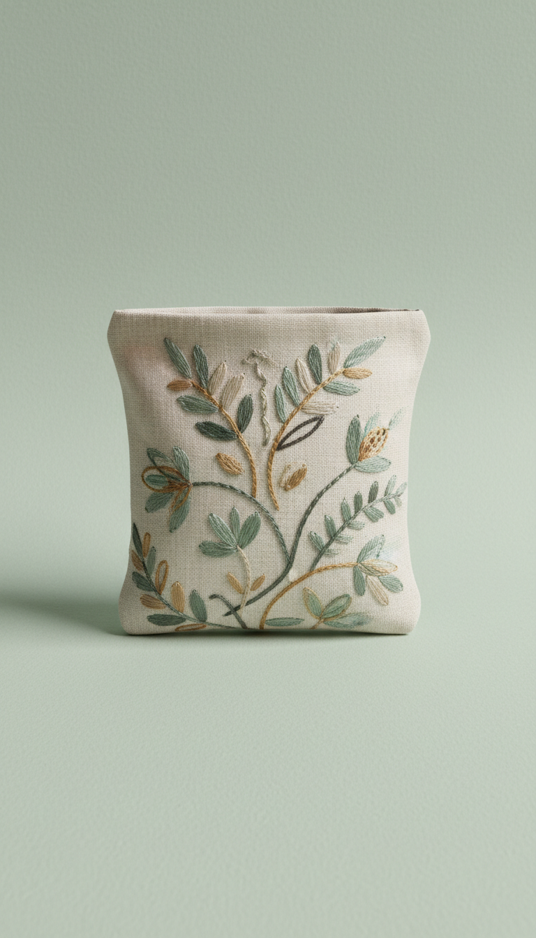 Estuche de lino bordado a mano