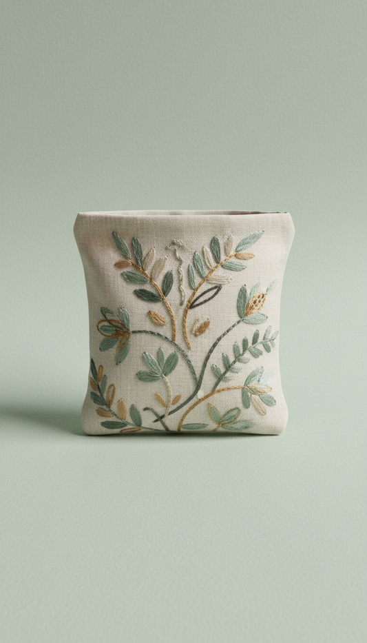 Estuche de lino bordado a mano